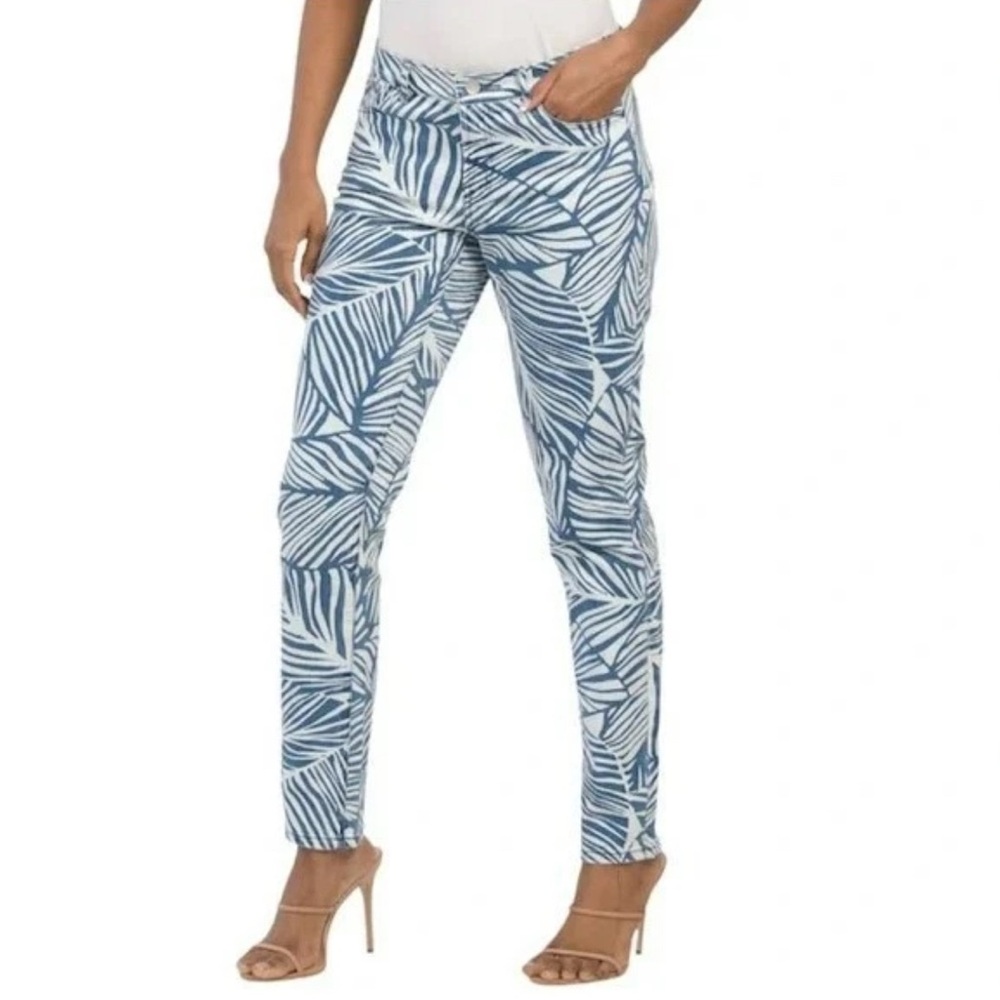 NWT New $178 Jaycie Willow Lake Cotton Stretch Straight Fit Jeans Palm Print, 8